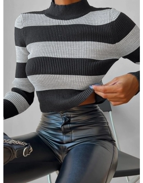 Kadın Uzun Kollu çizgi Detay Triko Bluz