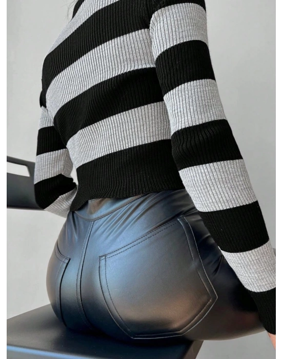 Kadın Uzun Kollu çizgi Detay Triko Bluz