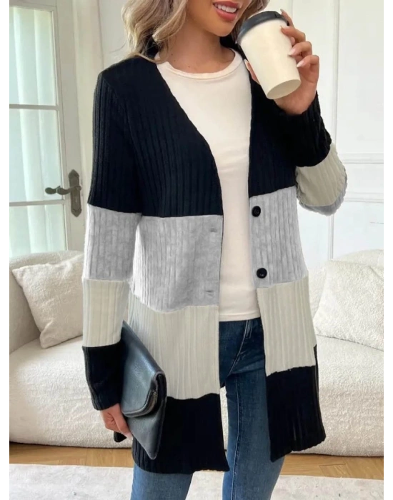 Kadın Uzun Kollu çok Renkli önden Düğmeli Uzun Ceket