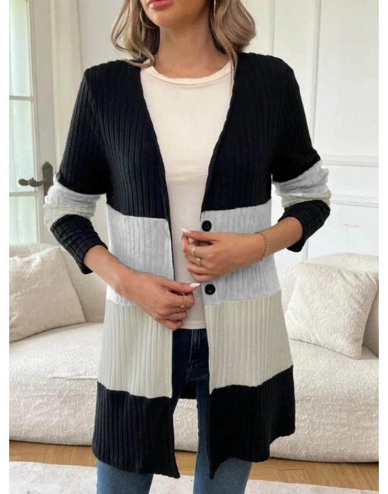 Kadın Uzun Kollu çok Renkli önden Düğmeli Uzun Ceket