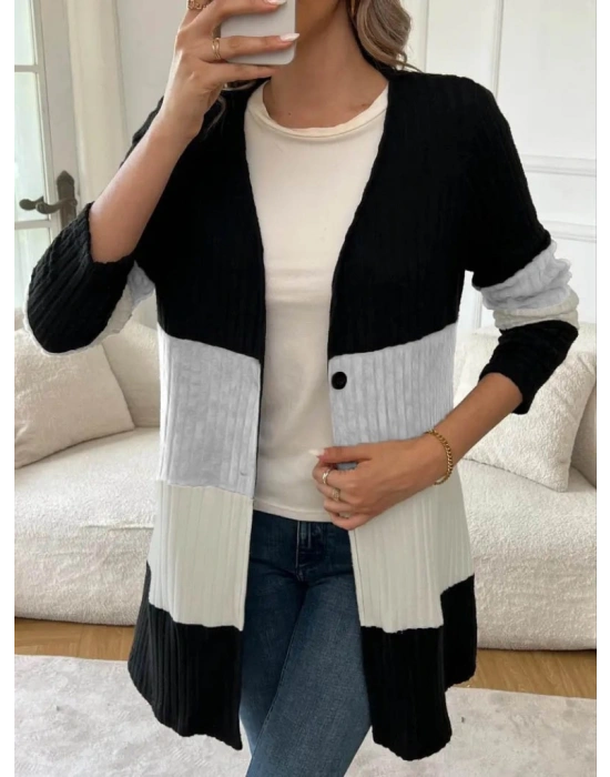 Kadın Uzun Kollu çok Renkli önden Düğmeli Uzun Ceket