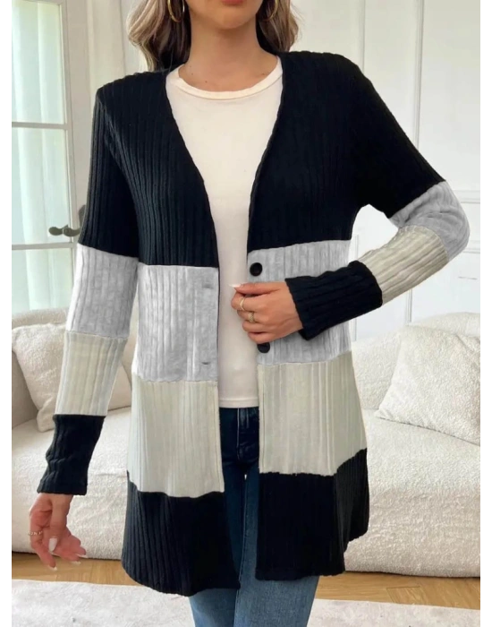 Kadın Uzun Kollu çok Renkli önden Düğmeli Uzun Ceket