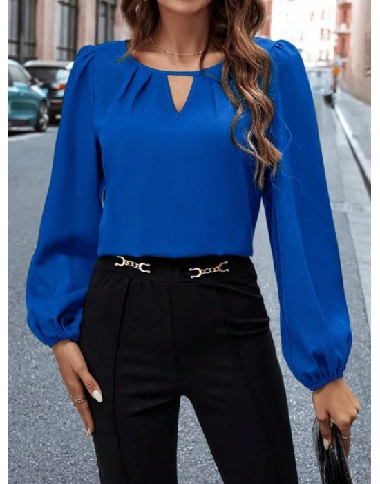 Kadın Uzun Kollu Damla Detaylı Ithal Krep Bluz