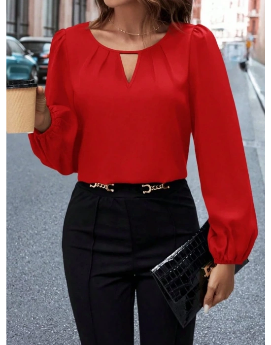 Kadın Uzun Kollu Damla Detaylı Ithal Krep Bluz