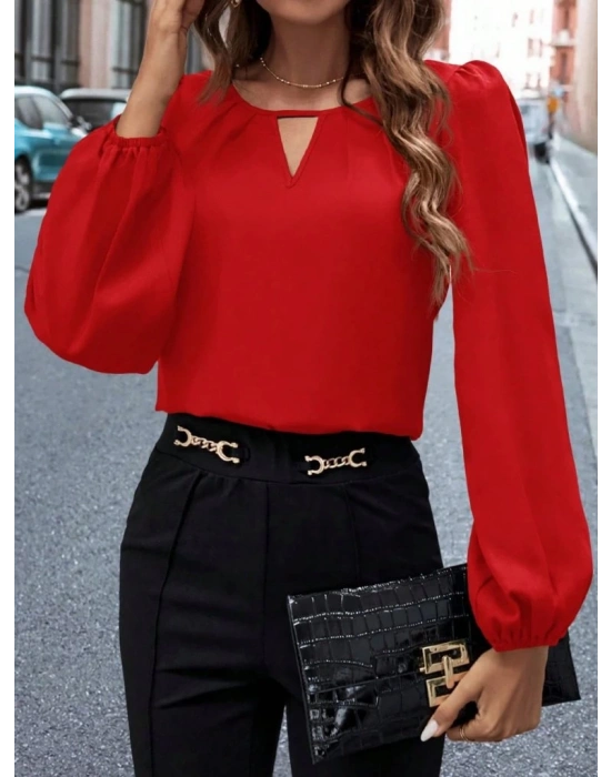 Kadın Uzun Kollu Damla Detaylı Ithal Krep Bluz