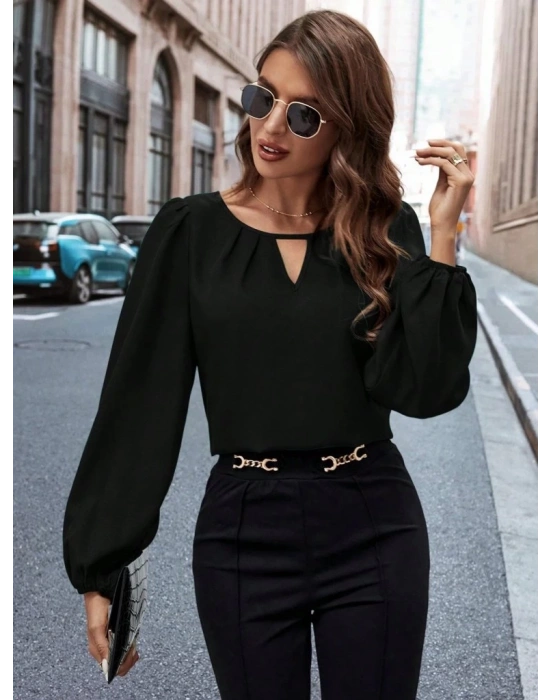 Kadın Uzun Kollu Damla Detaylı Ithal Krep Bluz
