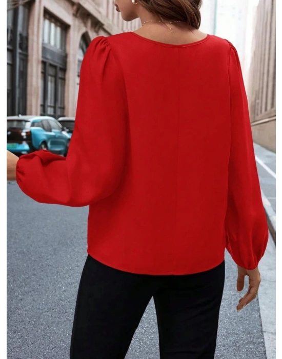 Kadın Uzun Kollu Damla Detaylı Ithal Krep Bluz