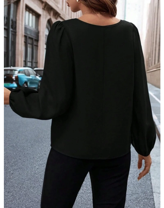 Kadın Uzun Kollu Damla Detaylı Ithal Krep Bluz