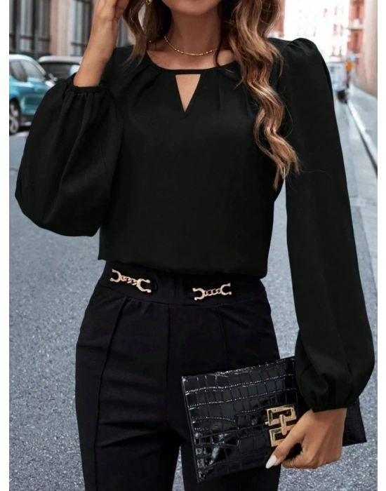 Kadın Uzun Kollu Damla Detaylı Ithal Krep Bluz