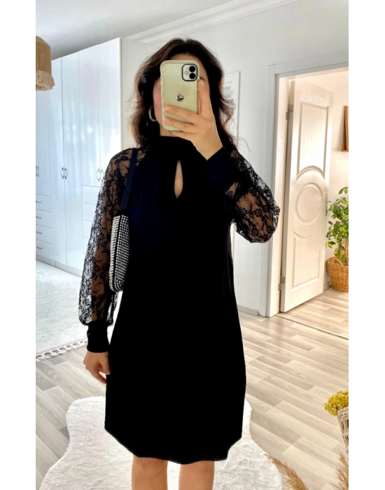 Kadın Uzun Kollu Damla Detaylı Sandy Mini Elbise