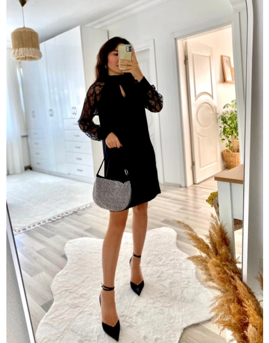 Kadın Uzun Kollu Damla Detaylı Sandy Mini Elbise