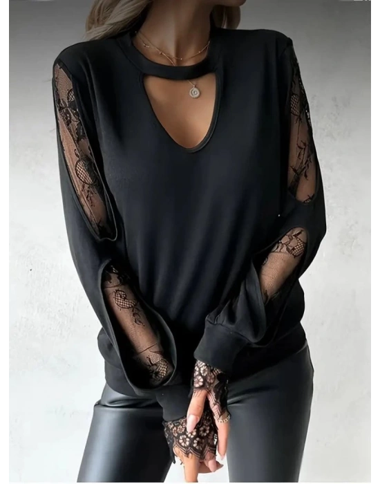 Kadın Uzun Kollu Damla Detaylı Viskon Iki Iplik Bluz