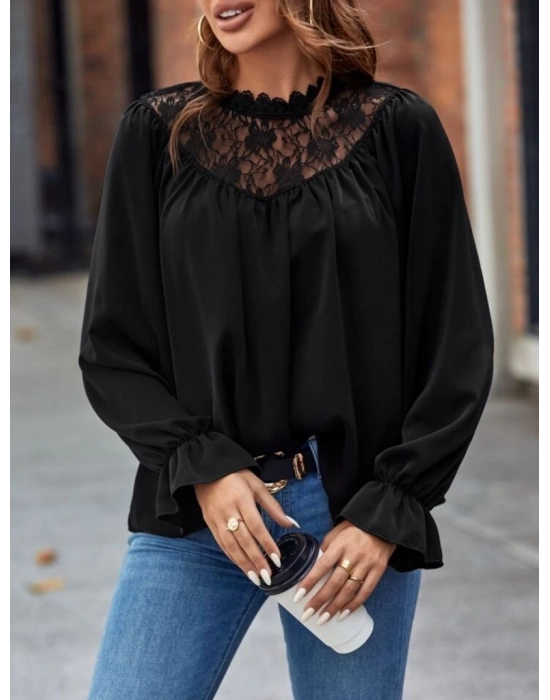 Kadın Uzun Kollu Dantelli Salaş Sandy Bluz