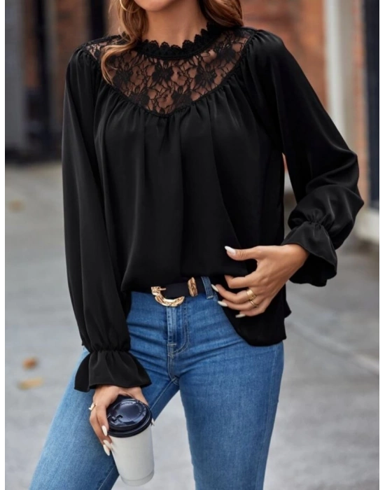 Kadın Uzun Kollu Dantelli Salaş Sandy Bluz