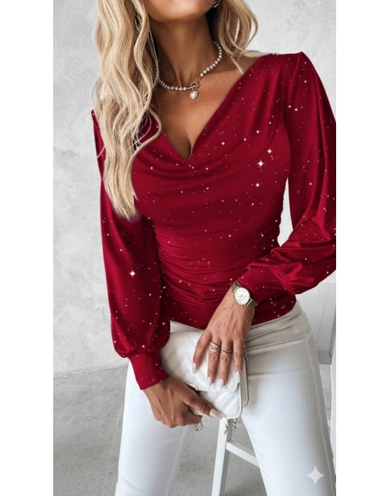 Kadın Uzun Kollu Degaje Yaka Taşlı Sandy Bluz