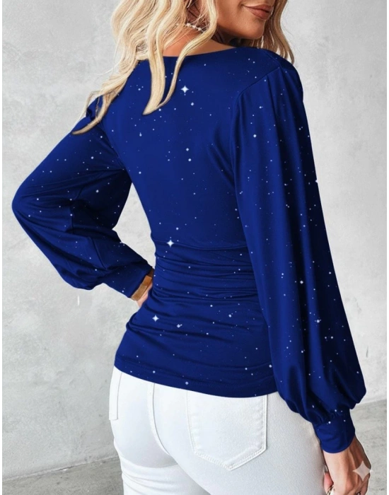 Kadın Uzun Kollu Degaje Yaka Taşlı Sandy Bluz