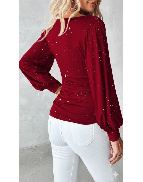 Kadın Uzun Kollu Degaje Yaka Taşlı Sandy Bluz