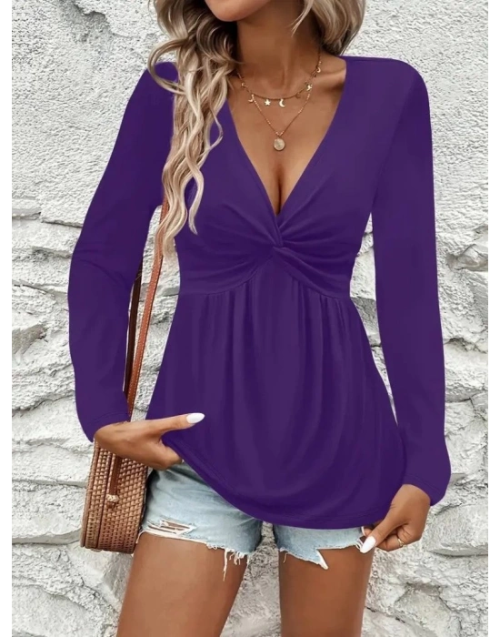 Kadın Uzun Kollu Dekolteli Sarmal Detaylı Viskon Bluz