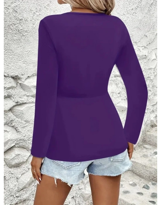 Kadın Uzun Kollu Dekolteli Sarmal Detaylı Viskon Bluz