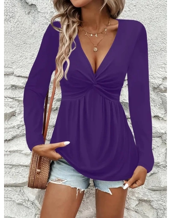 Kadın Uzun Kollu Dekolteli Sarmal Detaylı Viskon Bluz