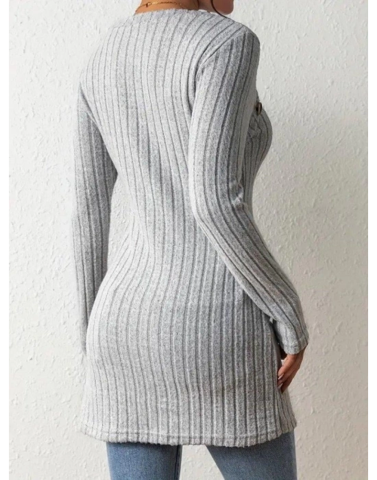 Kadın Uzun Kollu Derin Kare Yaka Düğme Detay şardonlu Kaşkorse Kruvaze Bluz