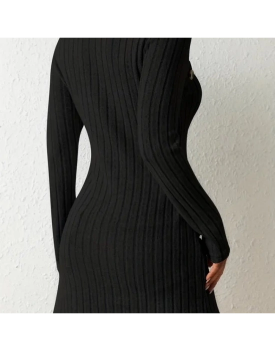 Kadın Uzun Kollu Derin Kare Yaka Düğme Detay şardonlu Kaşkorse Kruvaze Bluz