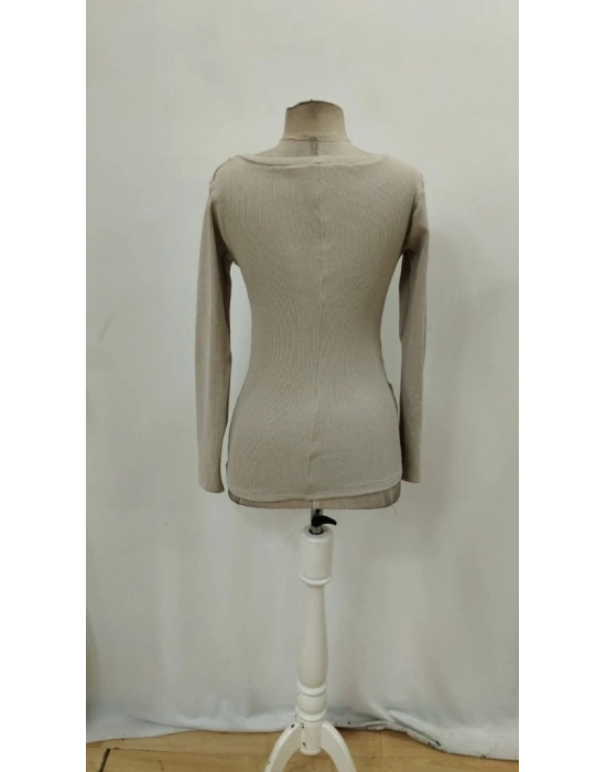 Kadın Uzun Kollu Derin Yuvarlak Yaka Kaşkorse Bluz