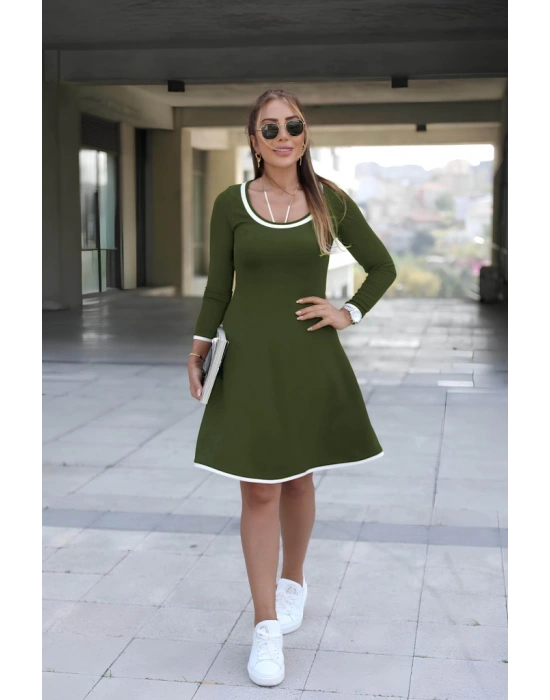 Kadın Uzun Kollu Derin Yuvarlak Yakalı Kısa Viskon Iki Iplik Elbise