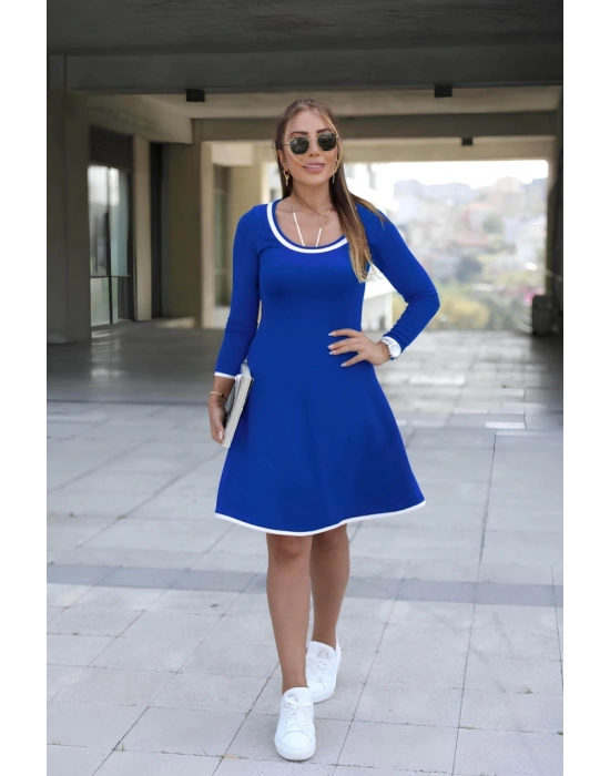 Kadın Uzun Kollu Derin Yuvarlak Yakalı Kısa Viskon Iki Iplik Elbise