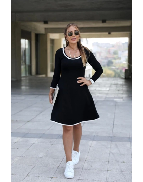 Kadın Uzun Kollu Derin Yuvarlak Yakalı Kısa Viskon Iki Iplik Elbise