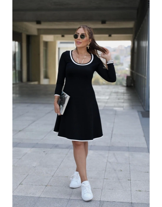 Kadın Uzun Kollu Derin Yuvarlak Yakalı Kısa Viskon Iki Iplik Elbise