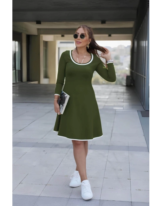 Kadın Uzun Kollu Derin Yuvarlak Yakalı Kısa Viskon Iki Iplik Elbise