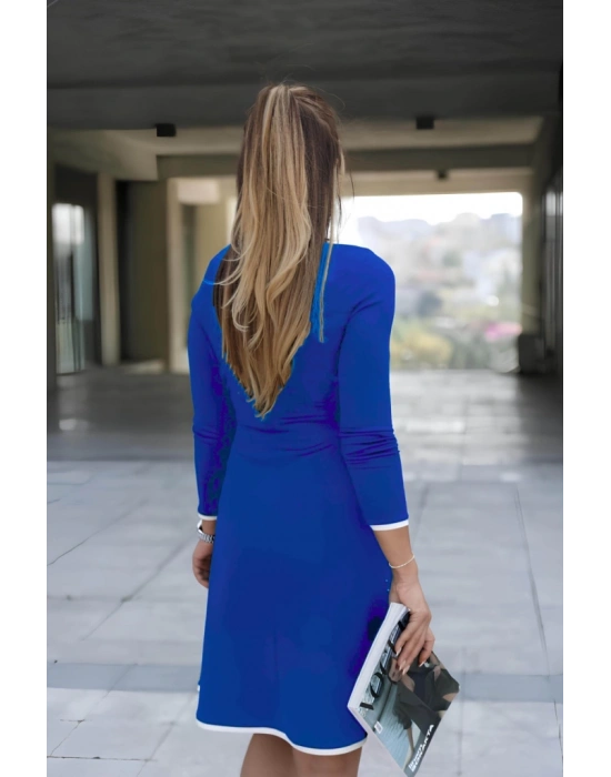 Kadın Uzun Kollu Derin Yuvarlak Yakalı Kısa Viskon Iki Iplik Elbise