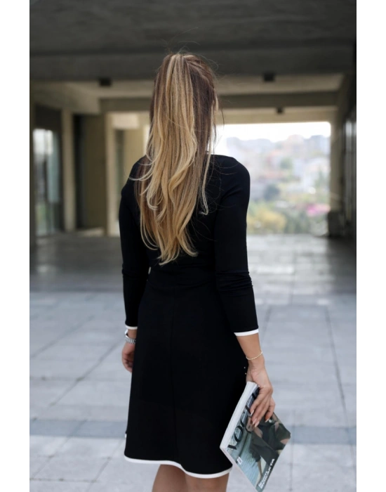 Kadın Uzun Kollu Derin Yuvarlak Yakalı Kısa Viskon Iki Iplik Elbise