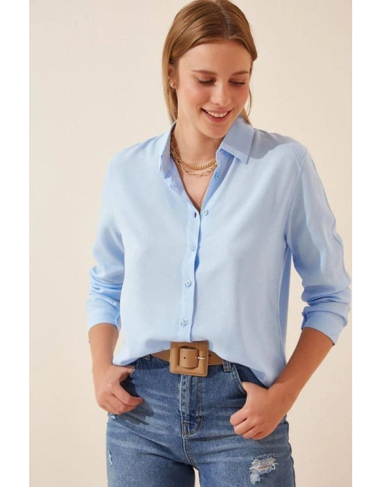 Kadın Uzun Kollu Dokuma Kumaş Klasik Gömlek
