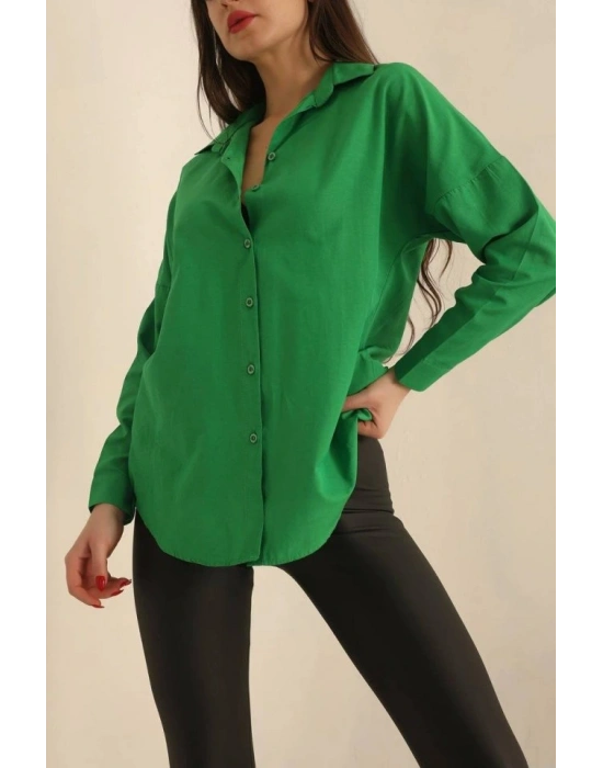 Kadın Uzun Kollu Dokuma Kumaş Klasik Gömlek