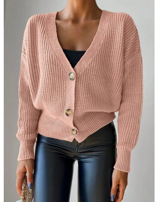 Kadın Uzun Kollu Düğme Detay Triko Bluz