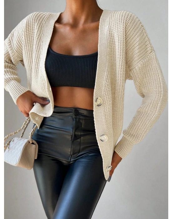 Kadın Uzun Kollu Düğme Detay Triko Bluz