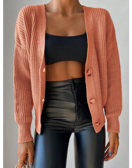 Kadın Uzun Kollu Düğme Detay Triko Bluz