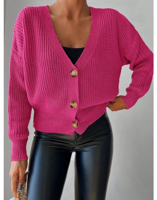 Kadın Uzun Kollu Düğme Detay Triko Bluz