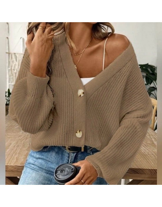 Kadın Uzun Kollu Düğme Detay Triko Bluz