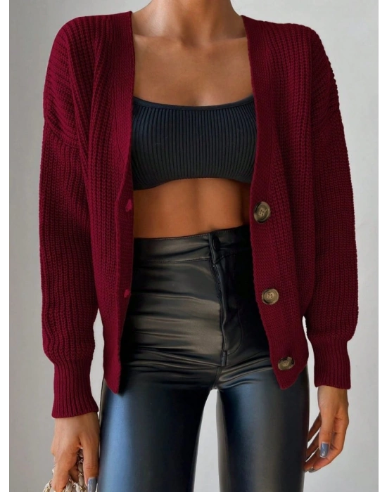 Kadın Uzun Kollu Düğme Detay Triko Bluz