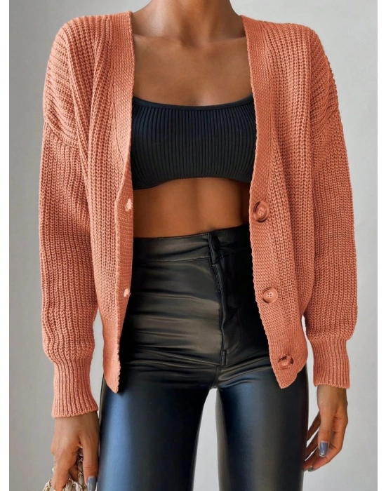 Kadın Uzun Kollu Düğme Detay Triko Bluz