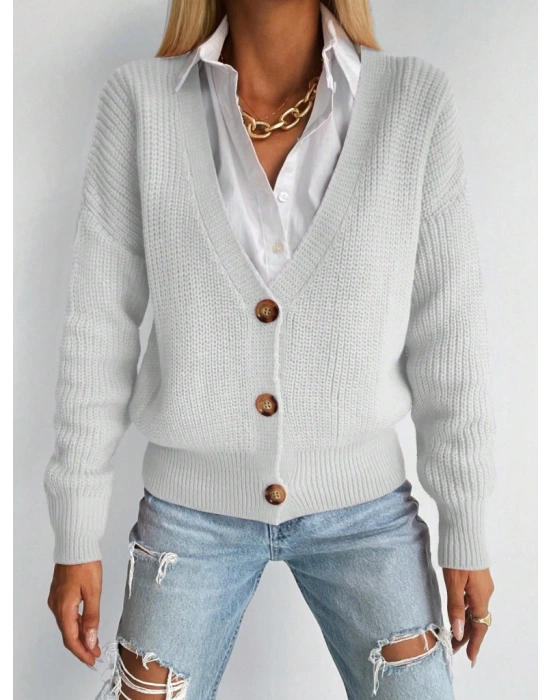 Kadın Uzun Kollu Düğme Detay Triko Bluz