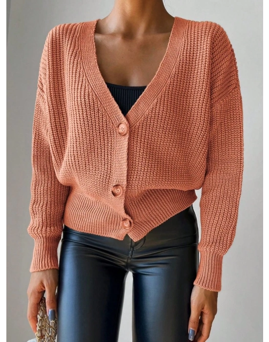 Kadın Uzun Kollu Düğme Detay Triko Bluz