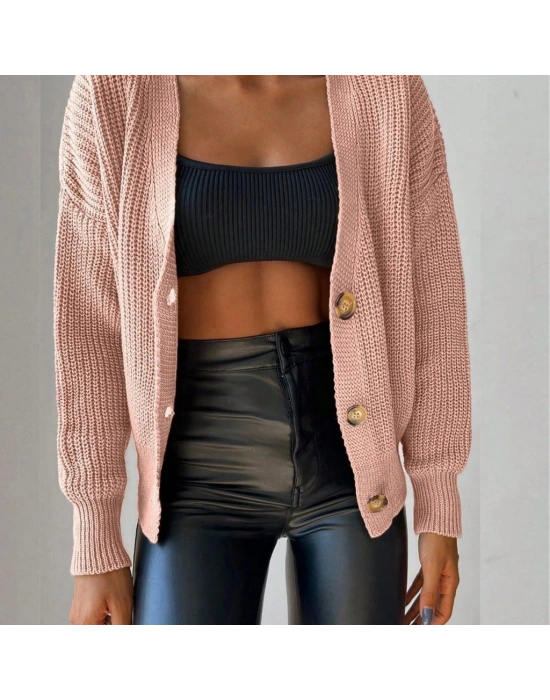 Kadın Uzun Kollu Düğme Detay Triko Bluz