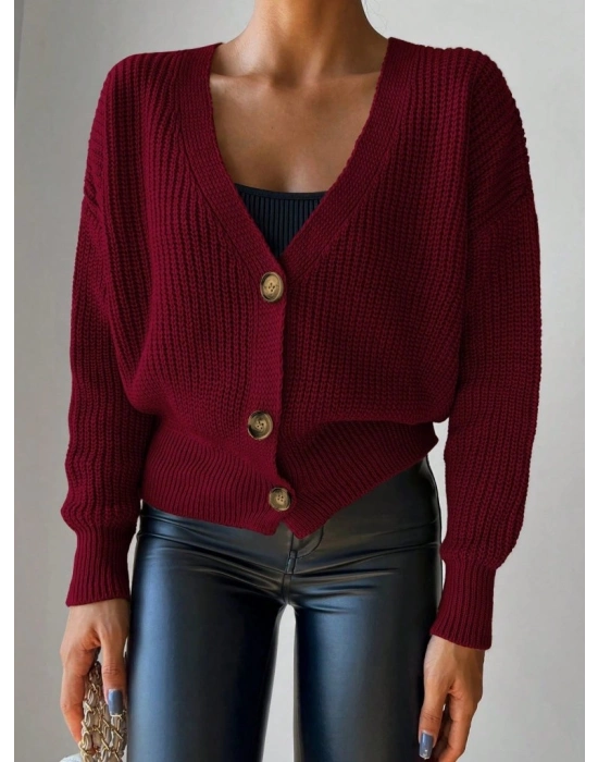 Kadın Uzun Kollu Düğme Detay Triko Bluz