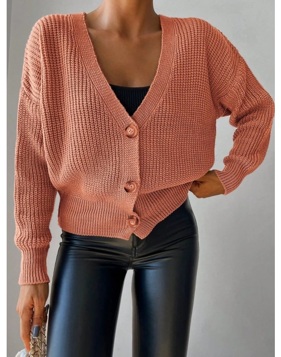 Kadın Uzun Kollu Düğme Detay Triko Bluz