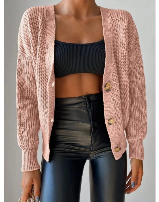 Kadın Uzun Kollu Düğme Detay Triko Bluz