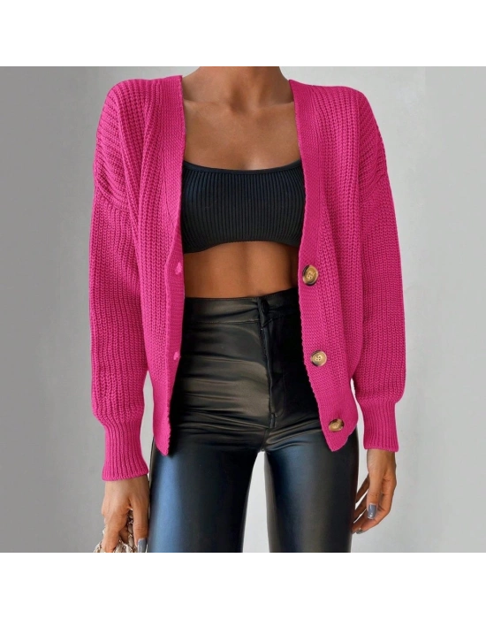 Kadın Uzun Kollu Düğme Detay Triko Bluz